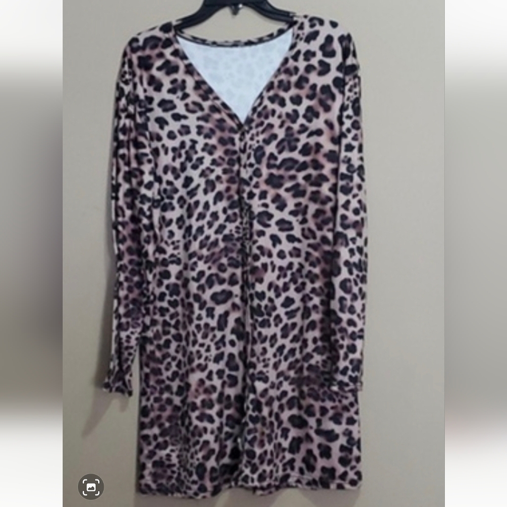 Leopard Print Long Sleeve Dress Size Xl
